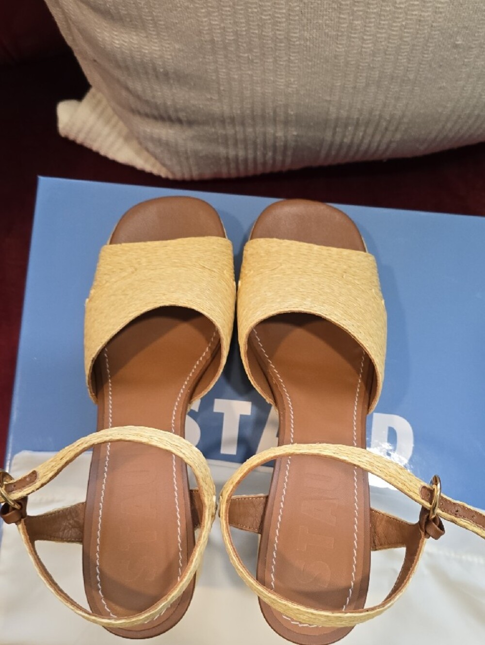STAUD Yellow Raffia Platform Sandals with Ankle Strap - Picture 5 of 5